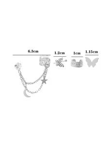 2 piezas/set con diamante de imitación con diseño de mariposa Cuff de oreja & 2 piezas/set Arete