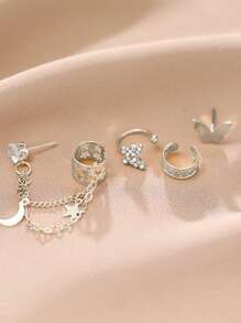 2 piezas/set con diamante de imitación con diseño de mariposa Cuff de oreja & 2 piezas/set Arete