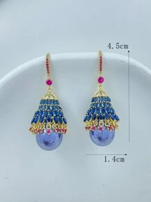 2 件/套时尚方晶锆石和仿珍珠铜耳环 - 金黃色 - 查看 3