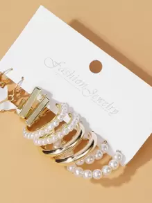 10對/組蝴蝶及人造珍珠裝飾耳環 - 金黃色 - 查看 2