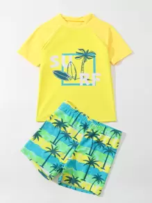 Tween Boy Tropical Print Beach Swimsuit - Multicolor - View 6