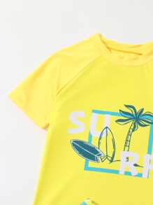 Tween Boy Tropical Print Beach Swimsuit - Multicolor - View 5