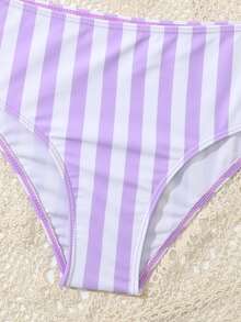 Conjunto de bikini fruncido a rayas para niña preadolescente, verano playa - Multicolor - Ver 4