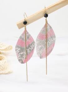Chain & Feather Drop Earrings - Multicolor - View 2