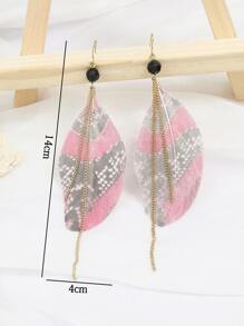 Chain & Feather Drop Earrings - Multicolor - View 3