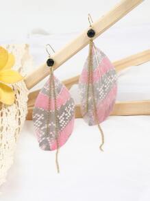Chain & Feather Drop Earrings - Multicolor - View 4