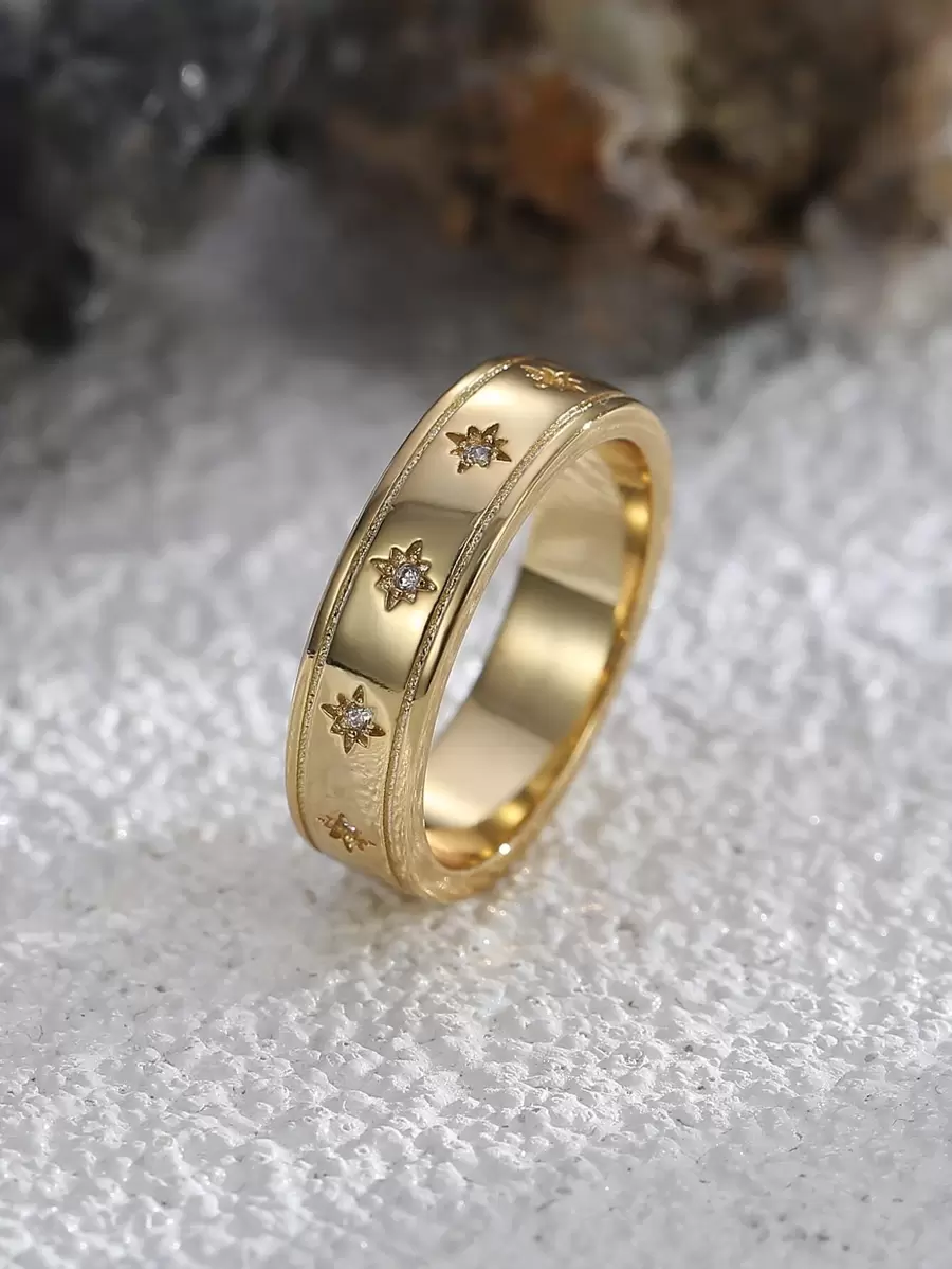 Charm-In 1入組方晶鋯石裝飾戒指銅首飾類