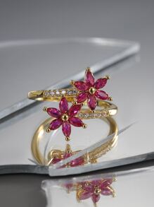 Charm-In 1 pieza Anillo envolvente de joyería de cobre con decoración de flor de circonita cúbica, regalo de San Valentín