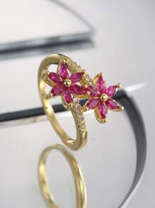 Charm-In 1 pieza Anillo envolvente de joyería de cobre con decoración de flor de circonita cúbica, regalo de San Valentín