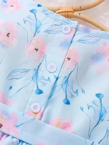 Baby Floral Print Puff Sleeve Belted Dress