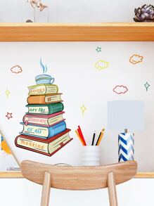 1片PVC墙贴，创意字母和书籍图案自粘墙贴，适用于客厅、卧室 - 彩色 - 查看 6