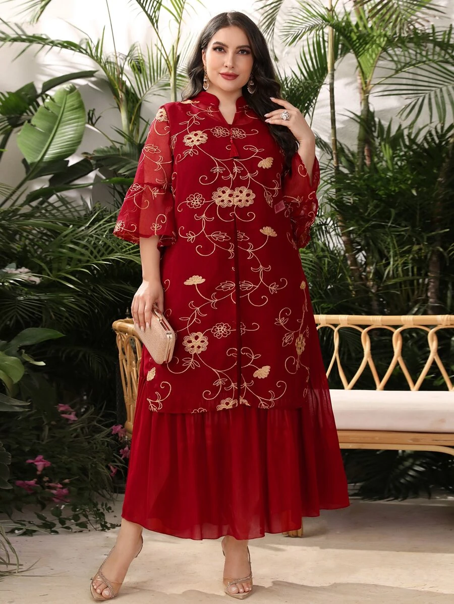 Abi con stampa floreale collo mao con manica a sbuffo | SHEIN ALIA