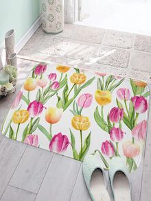 1 pieza Alfombra con patrón de flor puerta dibujos animados lindo poliéster puerta para casa - Multicolor - Ver 1