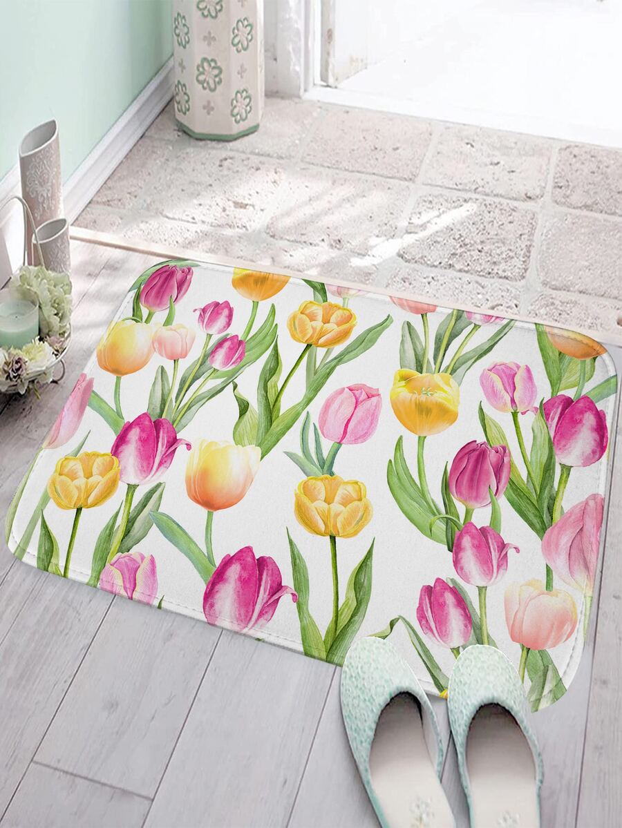 1 pieza Alfombra con patrón de flor puerta dibujos animados lindo poliéster puerta para casa - Multicolor - Ver 1