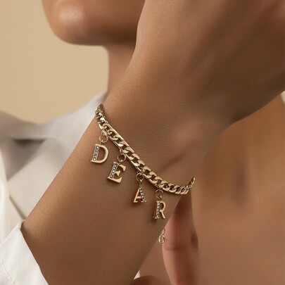 Rhinestone Letter Charm Bracelet