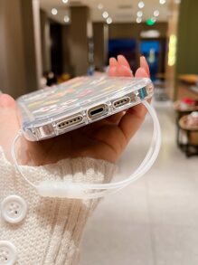 花卉圖案透明手機殼附帶繩子 - 彩色 - 查看 3