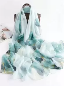 وشاح شيفون مطبوع بورقة السرو الأخضر للنساء، أنيق وجذاب، رقيق وشبه شفاف، مناسب للارتداء اليومي قطعة واحدة