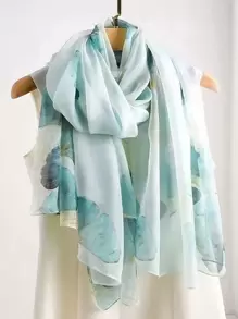 وشاح شيفون مطبوع بورقة السرو الأخضر للنساء، أنيق وجذاب، رقيق وشبه شفاف، مناسب للارتداء اليومي قطعة واحدة