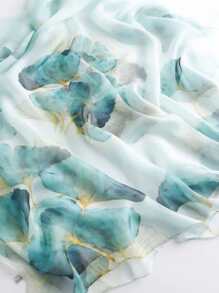 وشاح شيفون مطبوع بورقة السرو الأخضر للنساء، أنيق وجذاب، رقيق وشبه شفاف، مناسب للارتداء اليومي قطعة واحدة