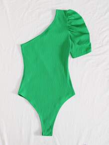 SHEIN Privé Body de un hombro de manga farol - Verde - Ver 2