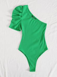 SHEIN Privé Body de un hombro de manga farol - Verde - Ver 3