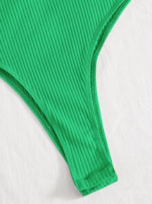 SHEIN Privé Body de un hombro de manga farol - Verde - Ver 4
