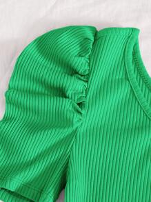 SHEIN Privé Body de un hombro de manga farol - Verde - Ver 5
