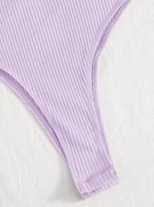 SHEIN Privé One Shoulder Puff Sleeve Bodysuit - Lilac Purple - View 4