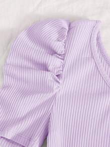 SHEIN Privé One Shoulder Puff Sleeve Bodysuit - Lilac Purple - View 5