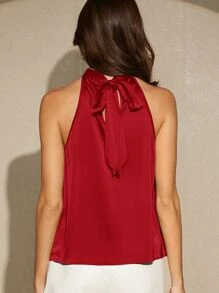 Maija Tie-Up Satin Halter Necked Open Shoulder Women's Blouse Shirt