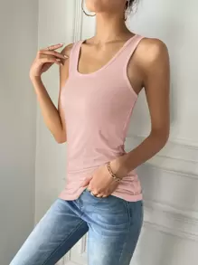 SHEIN Tall Solid Scoop Neck Tank Top - Baby Pink - View 3