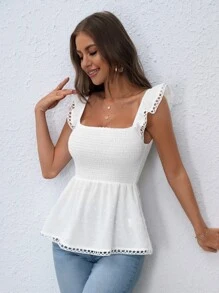 SHEIN Clasi Ruffle Trim Peplum Blouse - White - View 2