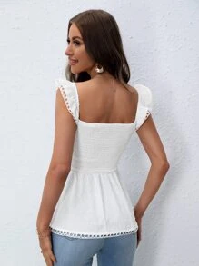 SHEIN Clasi Ruffle Trim Peplum Blouse - White - View 3