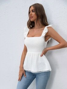 SHEIN Clasi Ruffle Trim Peplum Blouse - White - View 1