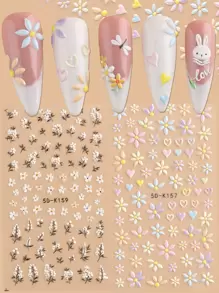 2片花卉紋理指甲藝術貼紙，指甲貼花DIY - 彩色 - 查看 3