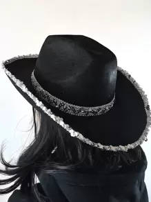 Mũ Fedora trang trí sequin - màu đen - Xem 2