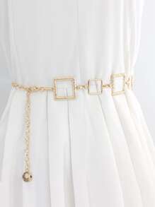 Square Decor Chain Belt - Gold - View 1