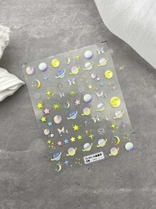 1張5D星系貼紙適用於指甲片太空星球設計貼花彩色月亮星星自粘美甲飾品 - 彩色 - 查看 1