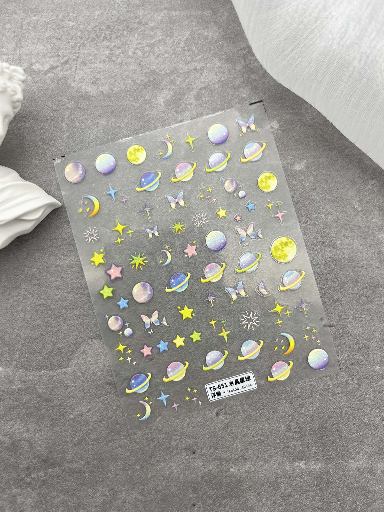 1張5D星系貼紙適用於指甲片太空星球設計貼花彩色月亮星星自粘美甲飾品 - 彩色 - 查看 1