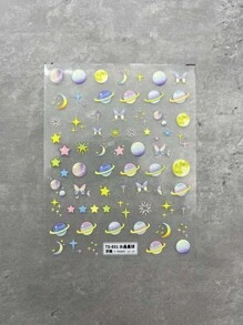 1張5D星系貼紙適用於指甲片太空星球設計貼花彩色月亮星星自粘美甲飾品 - 彩色 - 查看 2