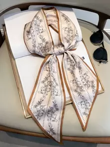1pc Floral Print Skinny Scarf Skinny Scarf Women's Imitation Silk Satin Neckerchief Long Thin Narrow Handbag Handle Ribbon Hat Decoration Streamer