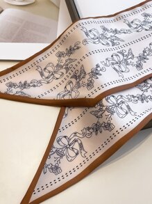 1pc Floral Print Skinny Scarf Skinny Scarf Women's Imitation Silk Satin Neckerchief Long Thin Narrow Handbag Handle Ribbon Hat Decoration Streamer