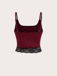 ROMWE Grunge Punk 條紋圖案繫帶蕾絲拼接吊帶上衣 - 彩色 - 查看 2