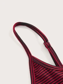 ROMWE Grunge Punk 條紋圖案繫帶蕾絲拼接吊帶上衣 - 彩色 - 查看 4