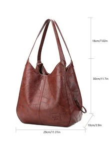 補丁細節單肩包 - 棕色 - 查看 6