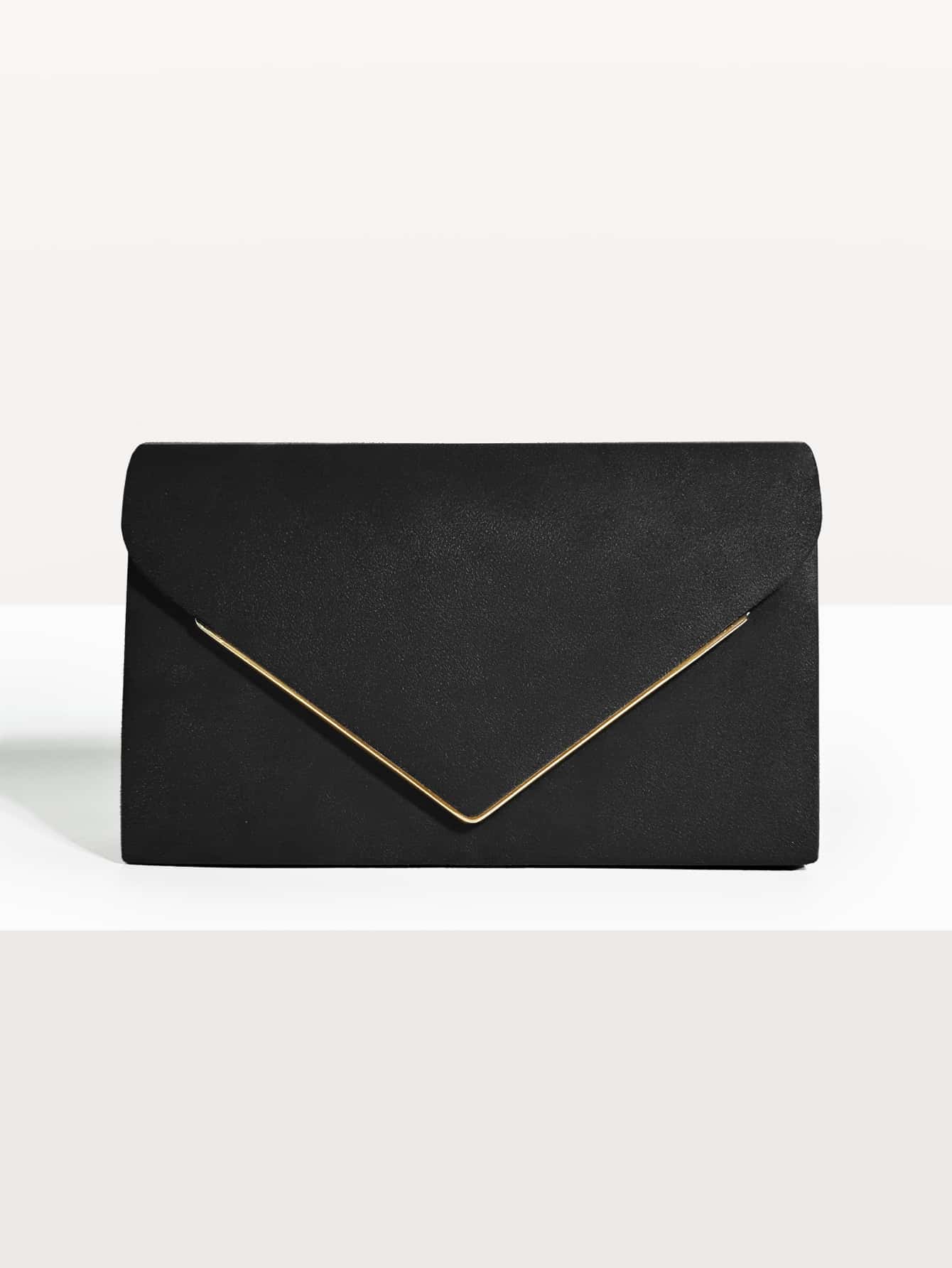 Metal Decor Flap Envelope Bag - Black - View 1