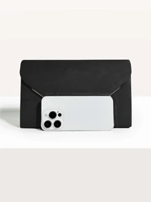 Metal Decor Flap Envelope Bag - Black - View 3