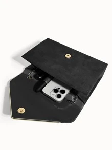 Metal Decor Flap Envelope Bag - Black - View 5