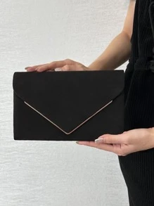 Metal Decor Flap Envelope Bag - Black - View 6