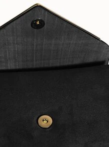 Metal Decor Flap Envelope Bag - Black - View 9